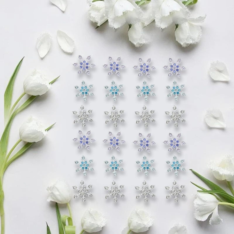 CYUXING 30Pcs Mini Rhinestone Snowflake Hair Clips, Cute Frozen Hair Decorations Accessories Supplies, Mini Rhinestones Silver Snowflake Ornaments Supplies for Women - Image 3